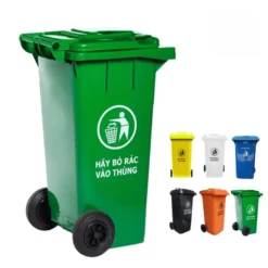 Thùng rác công cộng 240L nắp kín có bánh xe