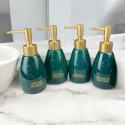 Bộ Bình Gốm Sứ Bát Tràng Dáng Xoài XL Đựng Dầu Gội, Sữa Tắm, Dầu Xả, Nước Rửa Tay