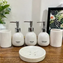 Bộ bình gốm sứ dáng quả lê vân cát sang trọng, tinh tế cho phòng tắm